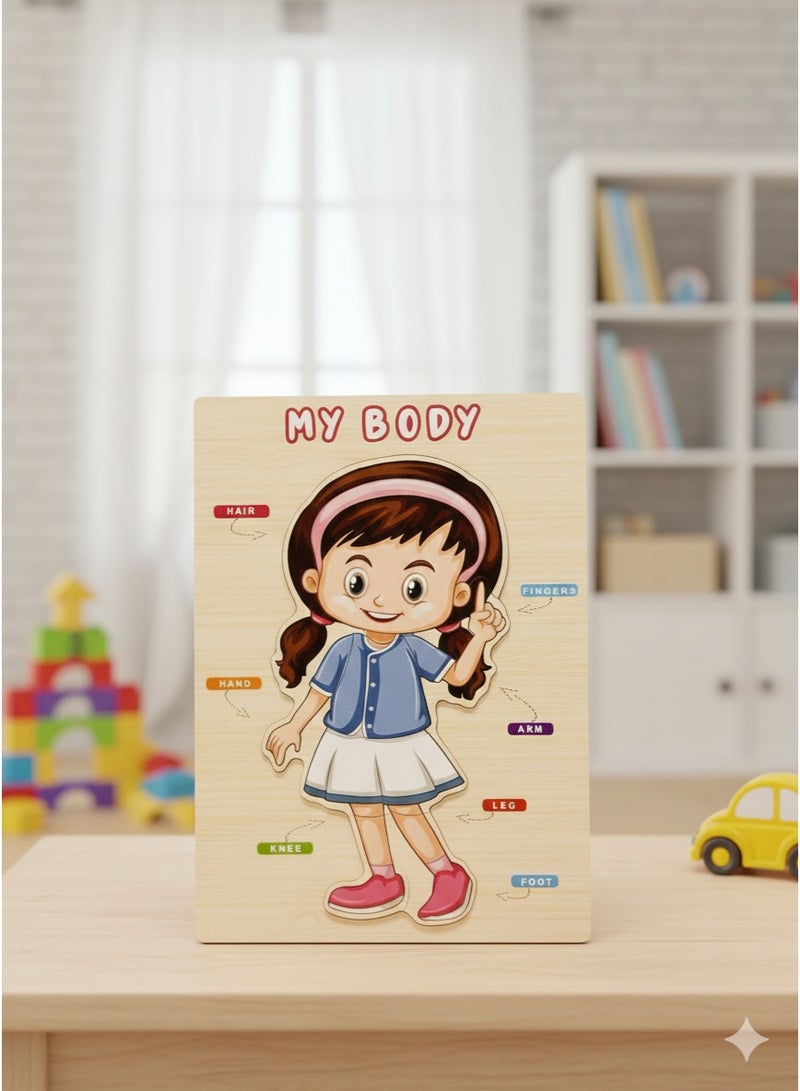 بازل خشبي تعليمي "جسمي" للفتيات - لتعلم أجزاء جسم الإنسان للأطفال - لوحة تركيب خشبية تفاعلية للتعليم المبكر ومرحلة ما قبل المدرسة. - Image 2