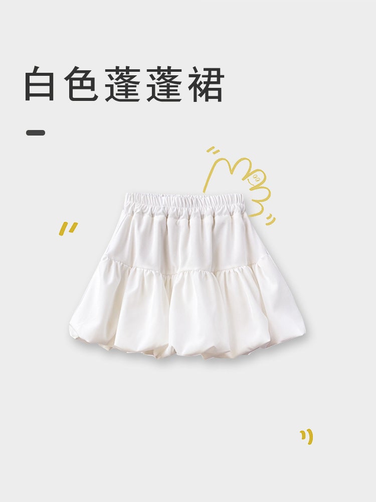 Girls and Children's White Skirt Skirt for Middle School Children's Bubble Skirt Thin Solid Color for Summer - Image 2