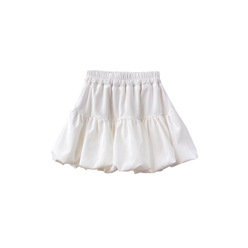 Girls and Children's White Skirt Skirt for Middle School Children's Bubble Skirt Thin Solid Color for Summer - Image 1