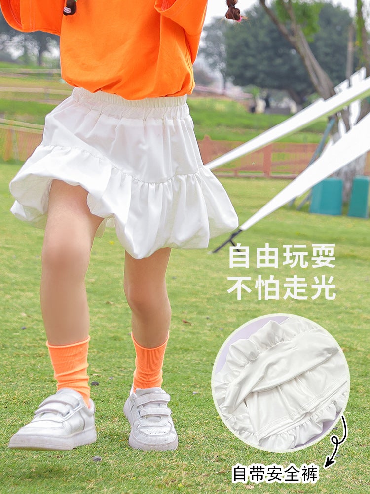 Girls and Children's White Skirt Skirt for Middle School Children's Bubble Skirt Thin Solid Color for Summer - Image 3