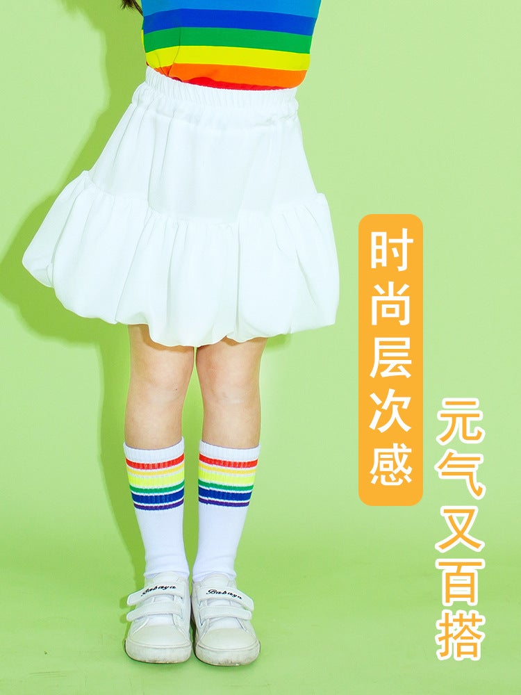Girls and Children's White Skirt Skirt for Middle School Children's Bubble Skirt Thin Solid Color for Summer - Image 4