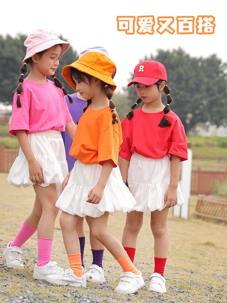 Girls and Children's White Skirt Skirt for Middle School Children's Bubble Skirt Thin Solid Color for Summer - Image 5