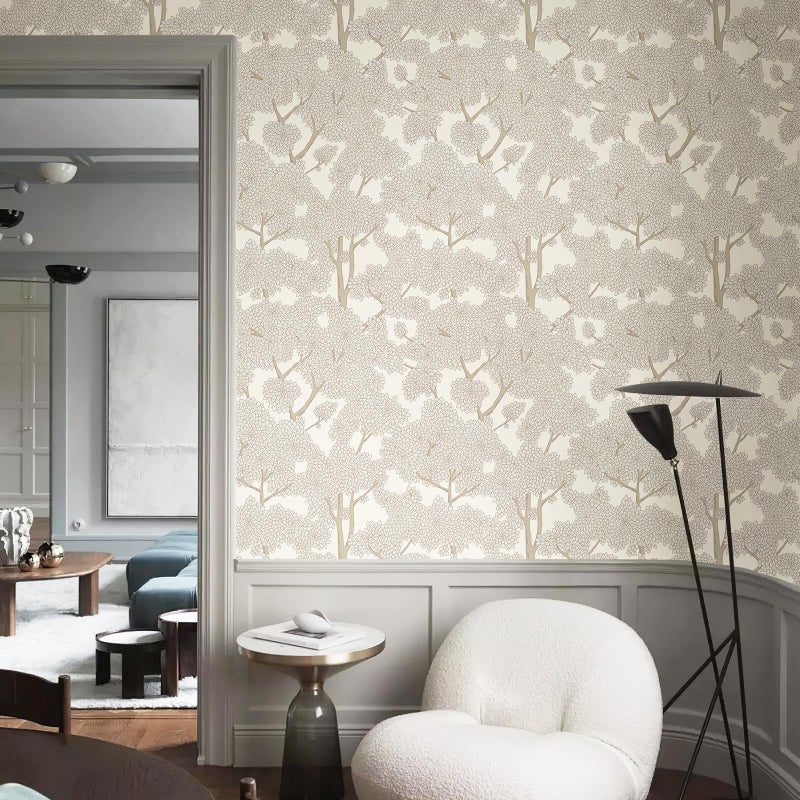 JiffDiff Tree Wallpaper Peel and Stick Jungle Wall Paper Forest Mural Stick on Wallpaper Modern Waterproof Self Adhesive Contact Paper (17.3" x 120" Cream) - Image 2