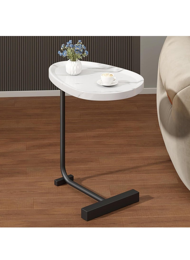 دوسالا طاولة صغيرة على شكل حرف C، طاولة جانبية جديدة، طاولة سرير مستديرة ضيقة، طاولة قهوة، طاولة عشاء، صينية تلفزيون، وجبة خفيفة، مشروب، طاولة نهائية رفيعة باللون الذهبي، بسيطة وعصرية، معدن وخشب (أبيض/أسود) - Image 3