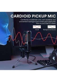 Maono AU-PM461TR USB Gaming Microphone PC Computer Condenser Mic with Gain for Recording Podcasting Streaming Compatible with PS5 PS4 Black  - Image 3