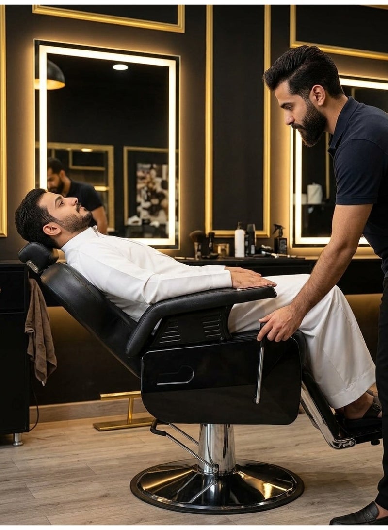 ميشيدا كرسي حلاقة هيدروليكي شديد التحمل للصالونات الرجالية – سعة 450 رطلاً، إمالة 135 درجة، جلد صناعي، دوران 360 درجة – كرسي تصفيف شعر احترافي - Image 1
