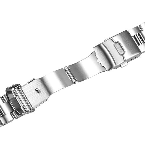 Juntan 22mm Watch Band Stainless Steel, Curved Solid End Tapered Metal Watch Strap Bracelet for Men Women Deployment Double FlipLock Buckle Brushed Polished Silver - Image 4