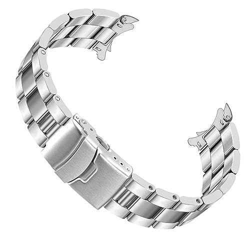 Juntan 22mm Watch Band Stainless Steel, Curved Solid End Tapered Metal Watch Strap Bracelet for Men Women Deployment Double FlipLock Buckle Brushed Polished Silver - Image 1