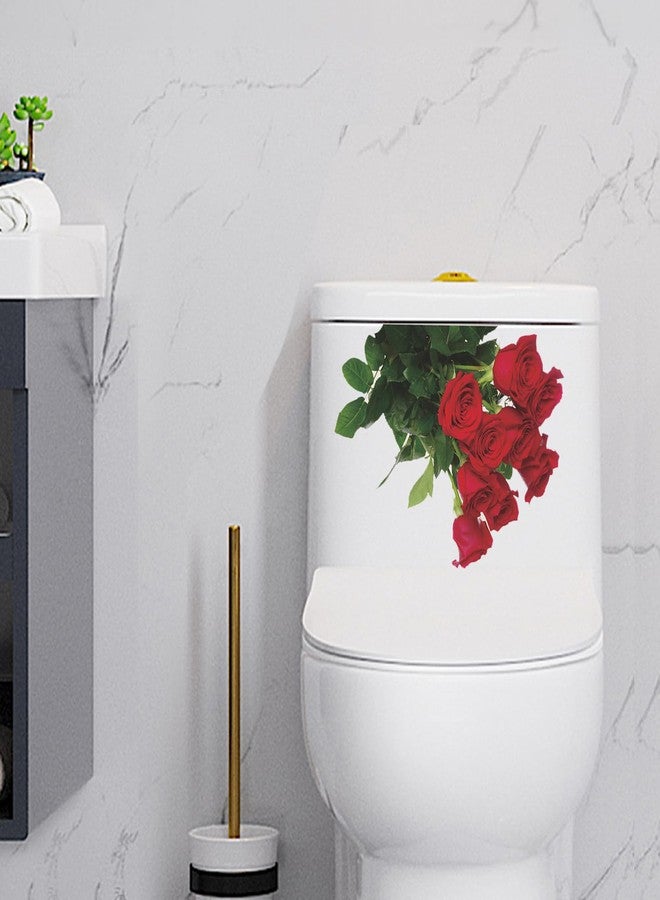 Saomour Romantic Red Rose Toilet Decals Red Rose Wall Stickers Bathroom Beautification Decoration Wall Stickers Self Adhesive Pegatinas para Pared - Image 1