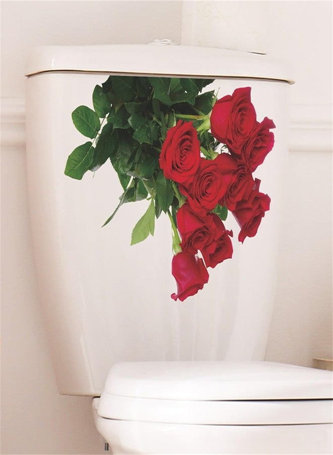 Saomour Romantic Red Rose Toilet Decals Red Rose Wall Stickers Bathroom Beautification Decoration Wall Stickers Self Adhesive Pegatinas para Pared - Image 3