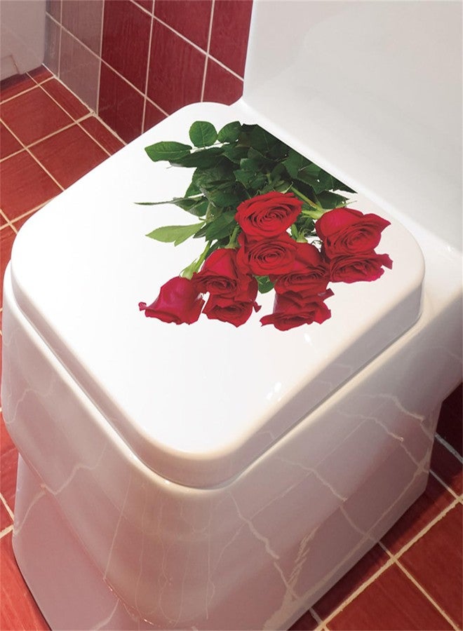 Saomour Romantic Red Rose Toilet Decals Red Rose Wall Stickers Bathroom Beautification Decoration Wall Stickers Self Adhesive Pegatinas para Pared - Image 4