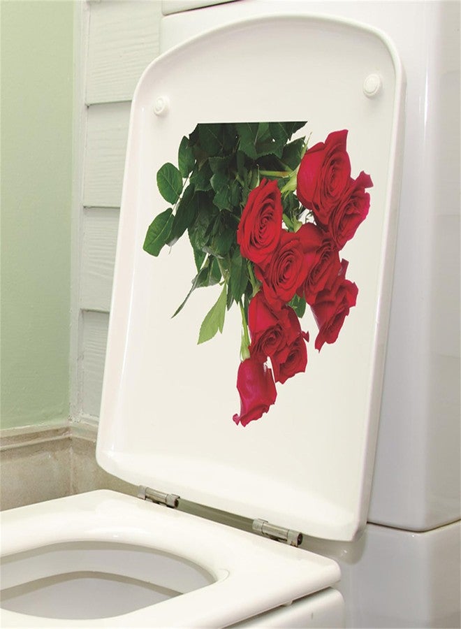 Saomour Romantic Red Rose Toilet Decals Red Rose Wall Stickers Bathroom Beautification Decoration Wall Stickers Self Adhesive Pegatinas para Pared - Image 5