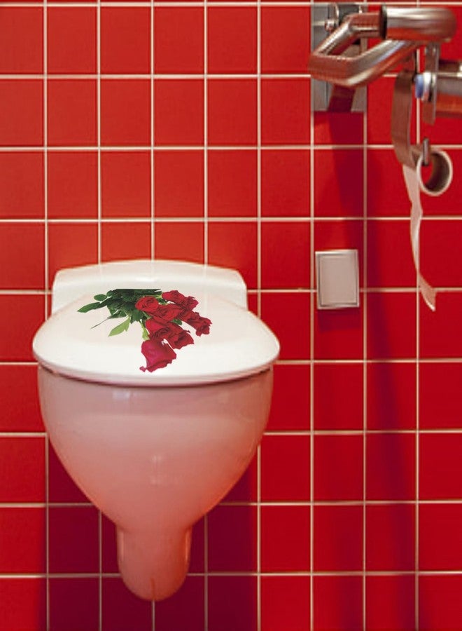 Saomour Romantic Red Rose Toilet Decals Red Rose Wall Stickers Bathroom Beautification Decoration Wall Stickers Self Adhesive Pegatinas para Pared - Image 2