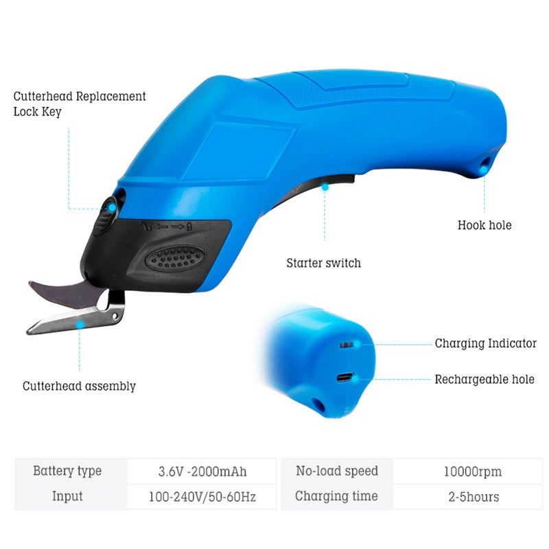 Cordless Electric Scissors Cutting Shears Tailoring Scissors USB Rechargeable Cloth Cutter Sewing Shear for Cutting Cotton Fabric / Carpet / Cloth - Image 2