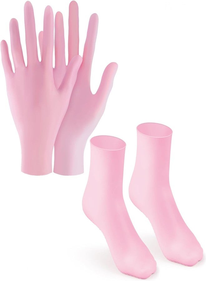 MIRVAAN 2 Pairs Moisturizing Glove Socks Set, Silicone Gel Spa Socks For Dry Cracked Skin, Silicone Gel Heel Socks Anti Slip,For Foot and Hand Softening, Calluses, Foot Care After Pedicure(Pink) - Image 2