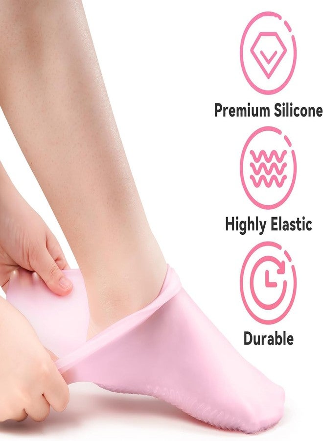 MIRVAAN 2 Pairs Moisturizing Glove Socks Set, Silicone Gel Spa Socks For Dry Cracked Skin, Silicone Gel Heel Socks Anti Slip,For Foot and Hand Softening, Calluses, Foot Care After Pedicure(Pink) - Image 4