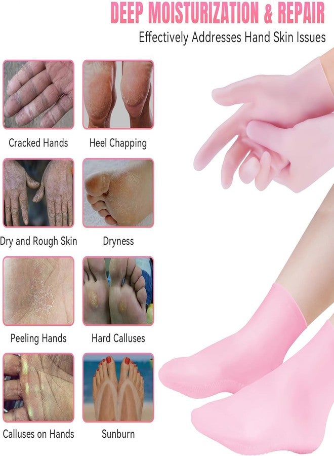 MIRVAAN 2 Pairs Moisturizing Glove Socks Set, Silicone Gel Spa Socks For Dry Cracked Skin, Silicone Gel Heel Socks Anti Slip,For Foot and Hand Softening, Calluses, Foot Care After Pedicure(Pink) - Image 5