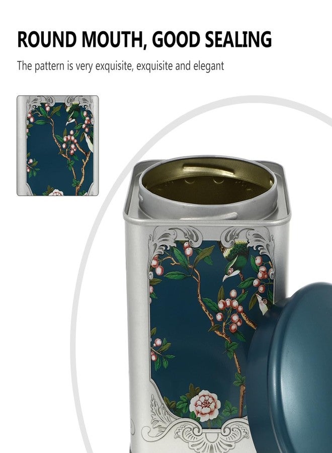 BESTonZON Tea Tin Canisters Chinese Style Tea Tin Vintage Loose Tea Storage Containers with Lid Metal Tinplate Empty Tins Coffee Canister Coffee Jar Nuts Snacks Storage Blue - Image 2