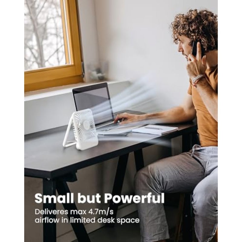 USB Desk Fan, Strong Wind Ultra Quiet Small Personal Fan with 180° Tilt Folding and 3 Speeds Adjustable, USB-C Corded Powered USB Fan for Office Desktop Bedroom, NO BATTERY - Image 2