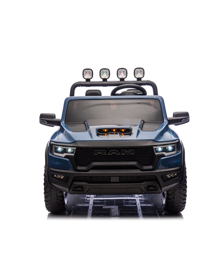Rayfun Licensed RAM 1500 RHO Super Truck Electric Ride-On Car for Kids - 12V Battery, Remote Control, LED Lights, MP3 Player, Opening Doors, and Safety Belt - Image 1