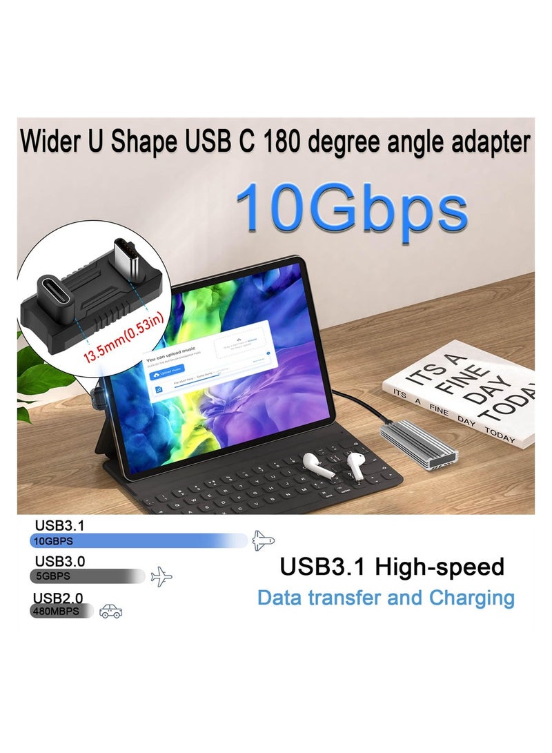 180 Degree USB C Adapter 100W U Shape Male to Female Extender for ROG Ally Steam Deck and More Supports 4K HD Audio Video 2 Pack - Image 3