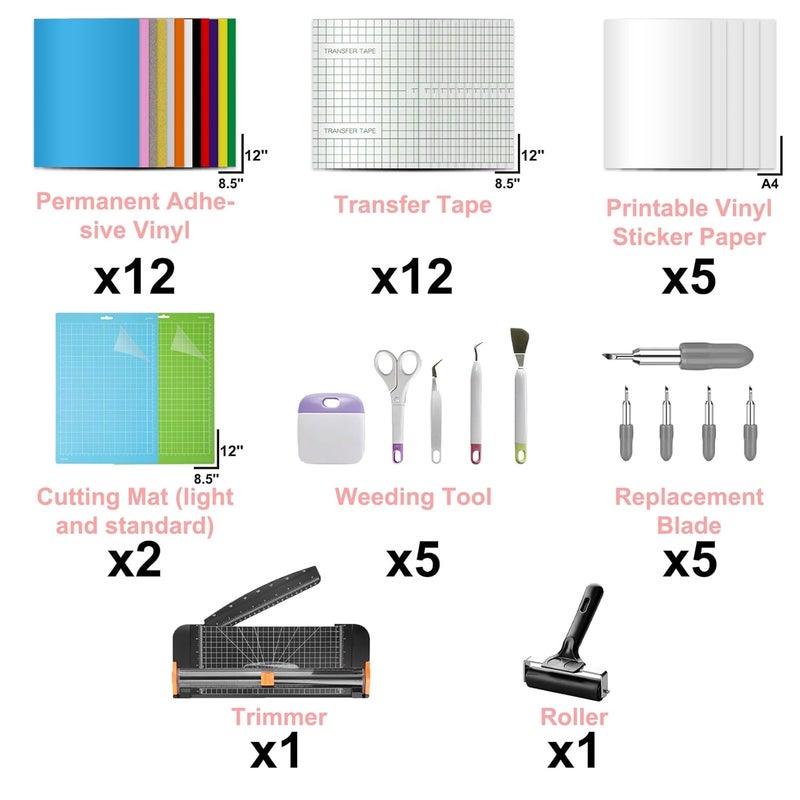 LOPASA مجموعة البداية من المتوافقة مع آلة Cricut Joy Xtra (ملصق ولاصق) | حزمة للمبتدئين | فينيل دائم مقاس 8.5 × 12 بوصة | إكسسوارات ومستلزمات | أدوات ومواد أساسية - Image 2