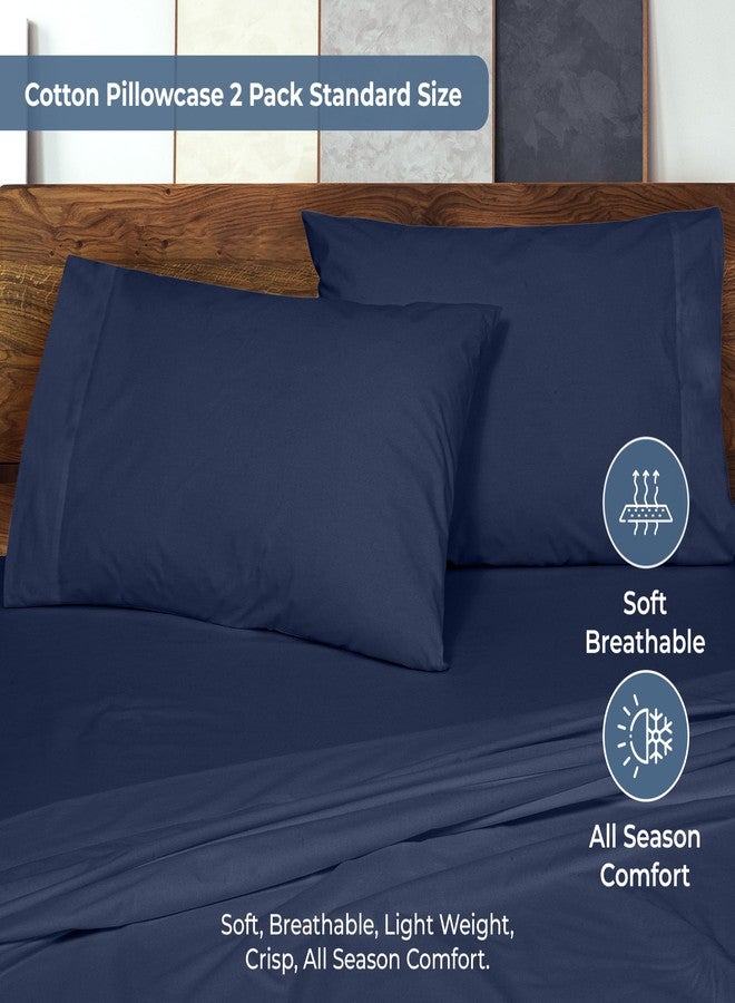 ROYALE LINENS 100% Organic Cotton Percale Pillowcases Set of 2 - Queen Size Percale Pillowcase - Queen Set of 2 Pillow Cover - Breathable, Cool & Crisp Navy Pillow Cases (20"x30", Navy) - Image 3