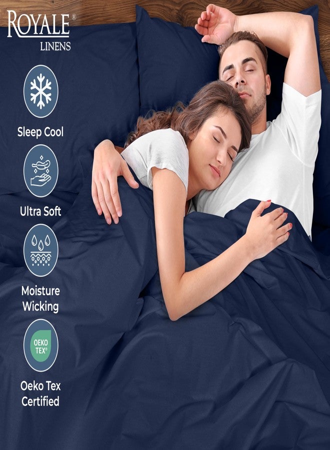 ROYALE LINENS 100% Organic Cotton Percale Pillowcases Set of 2 - Queen Size Percale Pillowcase - Queen Set of 2 Pillow Cover - Breathable, Cool & Crisp Navy Pillow Cases (20"x30", Navy) - Image 4