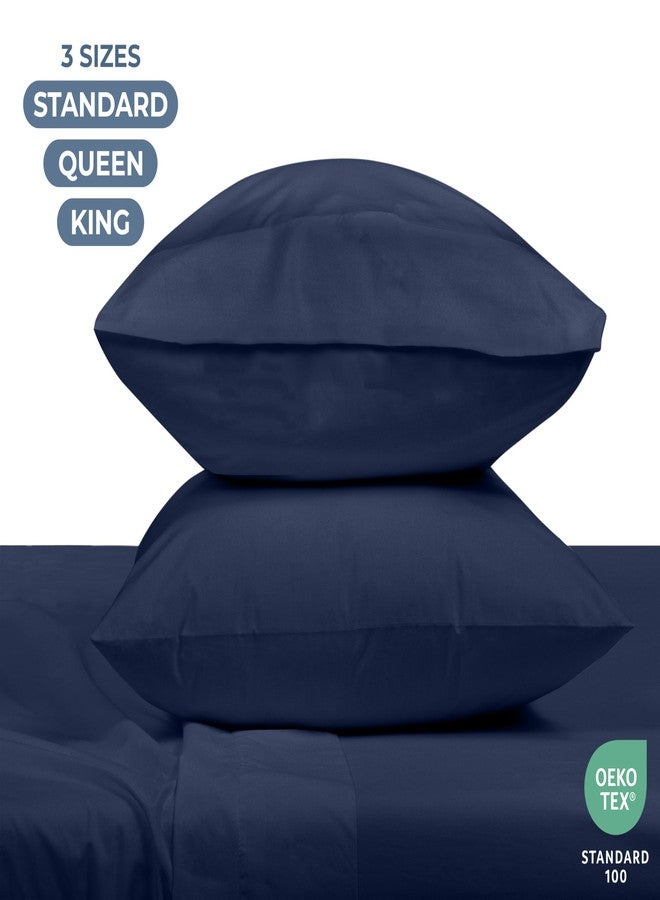 ROYALE LINENS 100% Organic Cotton Percale Pillowcases Set of 2 - Queen Size Percale Pillowcase - Queen Set of 2 Pillow Cover - Breathable, Cool & Crisp Navy Pillow Cases (20"x30", Navy) - Image 2