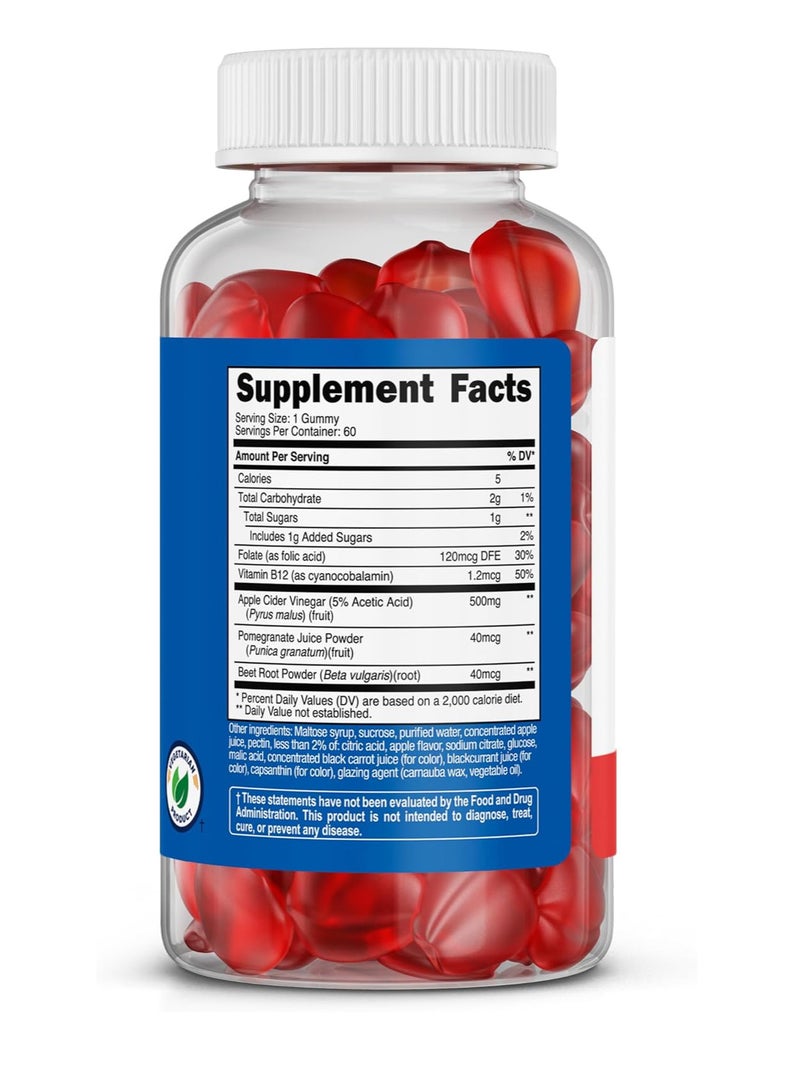 خل التفاح 500 مجم، 60 علكة، بنكهة التفاح - خالي من الغلوتين، غير معدل وراثيًا، بدون شراب الذرة - Image 4