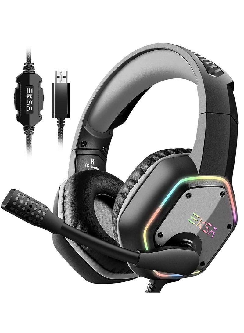 EKSA EKSA USB Gaming Headset for PC, Computer Headphones with Microphone/Mic Noise Cancelling, 7.1 Surround Sound, RGB Light - Wired Headphones for PS4, PS5 Console, Laptop, Call Center - Image 1