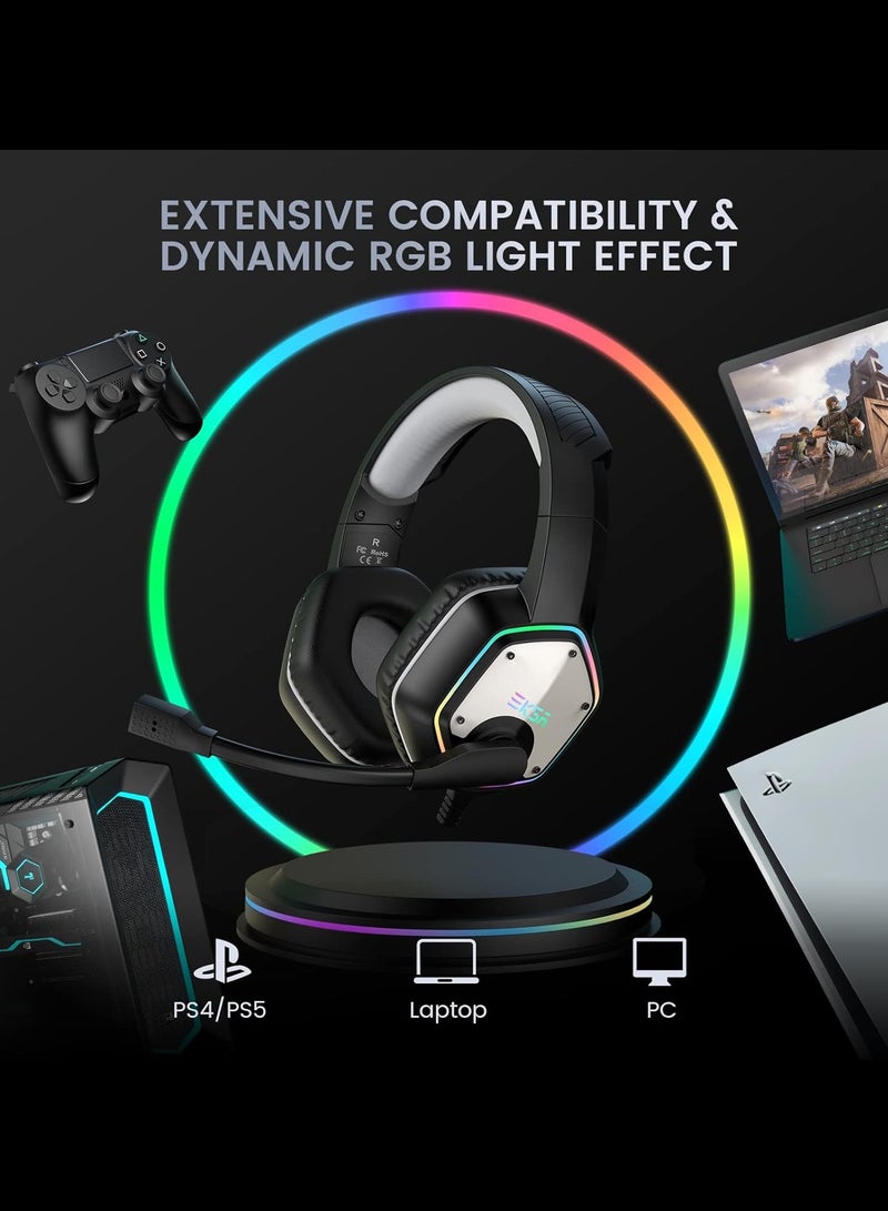 EKSA EKSA USB Gaming Headset for PC, Computer Headphones with Microphone/Mic Noise Cancelling, 7.1 Surround Sound, RGB Light - Wired Headphones for PS4, PS5 Console, Laptop, Call Center - Image 4