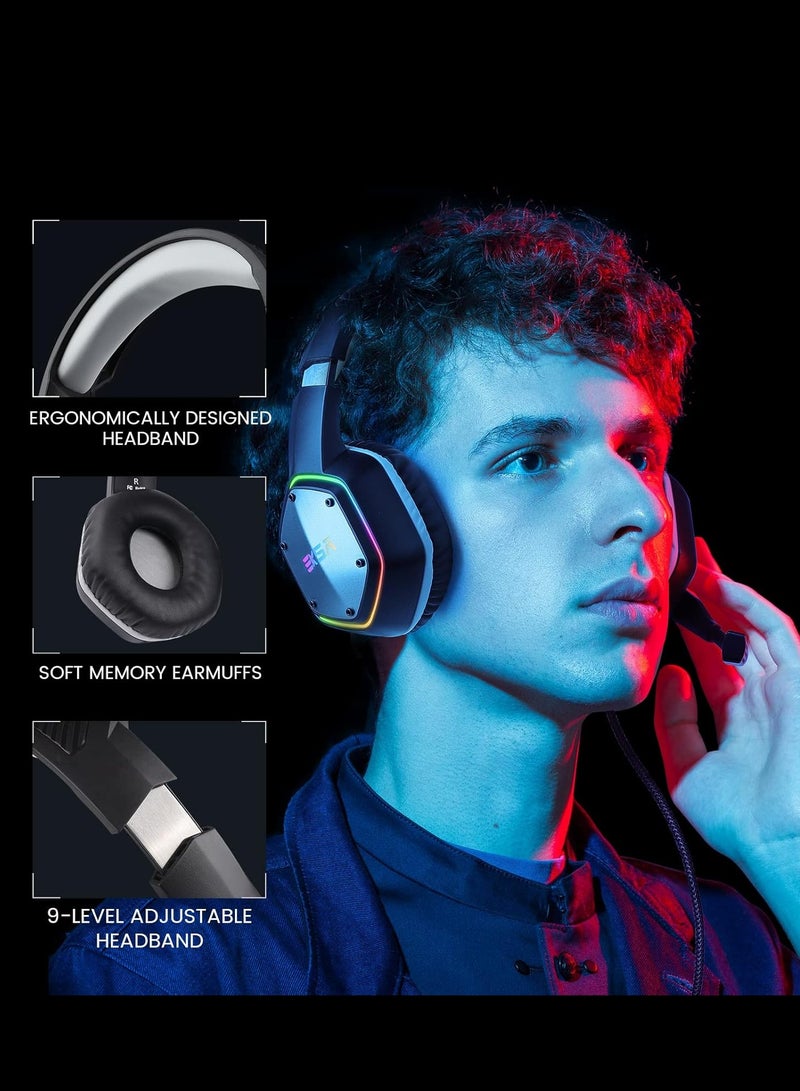 EKSA EKSA USB Gaming Headset for PC, Computer Headphones with Microphone/Mic Noise Cancelling, 7.1 Surround Sound, RGB Light - Wired Headphones for PS4, PS5 Console, Laptop, Call Center - Image 5