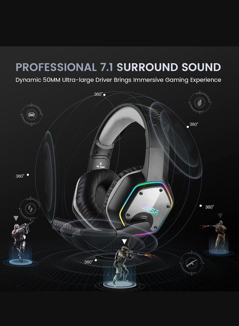 EKSA EKSA USB Gaming Headset for PC, Computer Headphones with Microphone/Mic Noise Cancelling, 7.1 Surround Sound, RGB Light - Wired Headphones for PS4, PS5 Console, Laptop, Call Center - Image 3