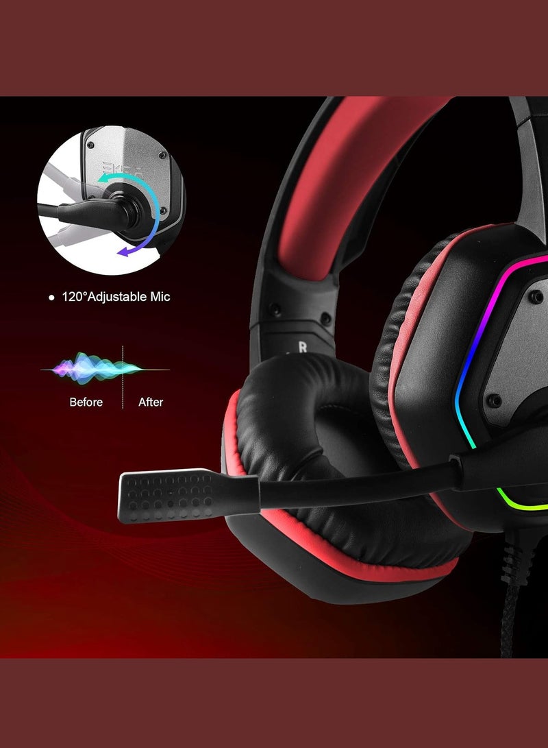 EKSA USB Gaming Headset for PC, Computer Headphones with Microphone/Mic Noise Cancelling, 7.1 Surround Sound, RGB Light - Wired Headphones for PS4, PS5 Console, Laptop, Call Center - Image 2