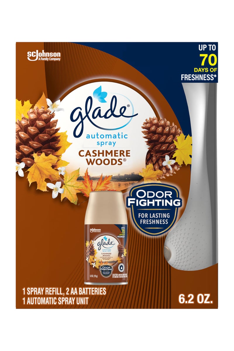 Glade Automatic Spray Refill and Holder Kit, Air Freshener for Home and Bathroom, Cashmere Woods, 6.2 Oz - Image 1