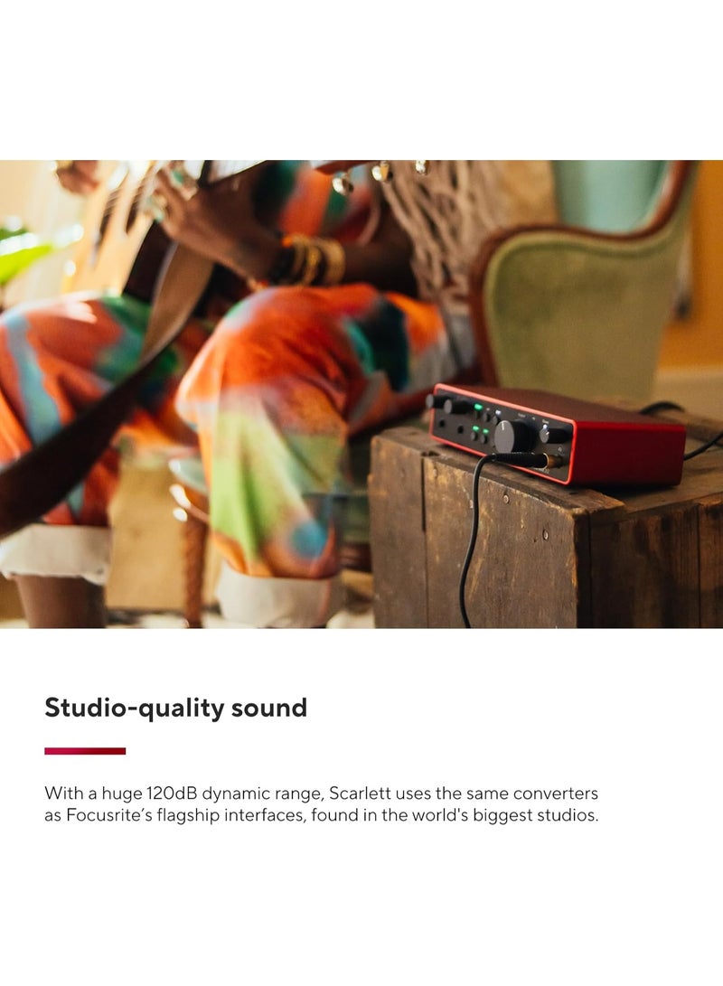 Focusrite Scarlett 2i2 4th Gen USB Audio Interface for Recording Songwriting Streaming and Podcasting with High Fidelity Studio Quality Sound Auto Gain Clip Safe and Included Software Suite - Image 4