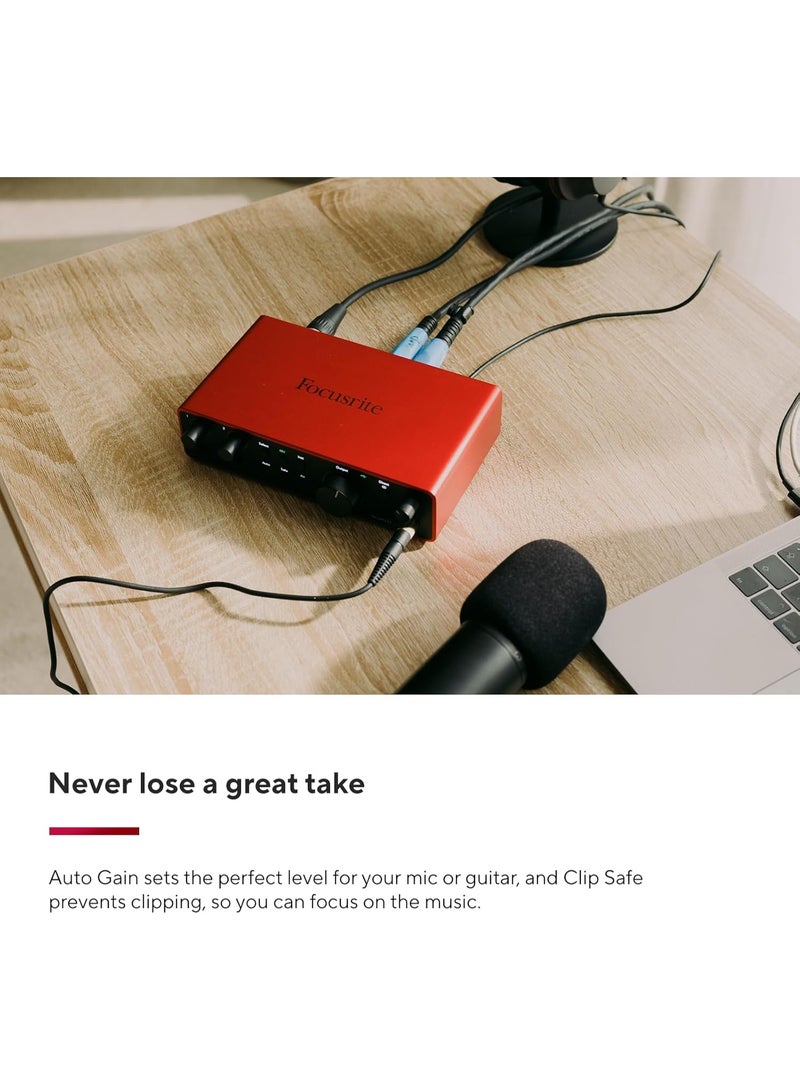 Focusrite Scarlett 2i2 4th Gen USB Audio Interface for Recording Songwriting Streaming and Podcasting with High Fidelity Studio Quality Sound Auto Gain Clip Safe and Included Software Suite - Image 5