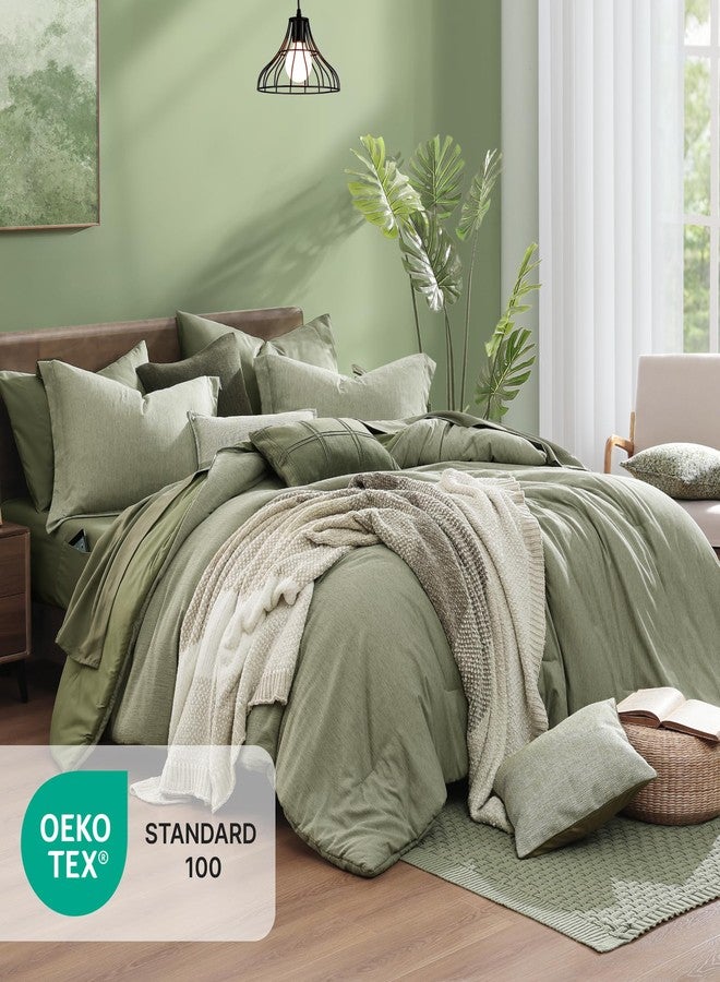 Monbix King Size Comforter Set, Sage Green King Size Bed Set Reversible, King Size Comforter Set 7 Pieces, Cationic Dyeing Bed in a Bag with Comforter, Sheets, Pillowcases & Shams - Image 5