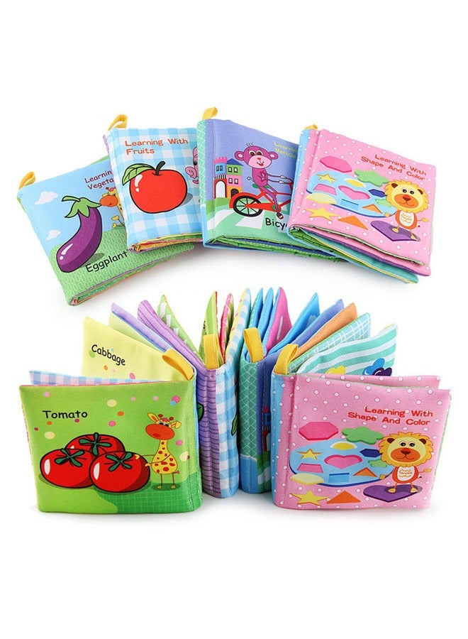 4-Piece Cloth Books for Baby Non-toxic Fabric and Washable Soft Cloth Book Set Baby Toy Early Education Crinkle Books for Toddlers Kids Birthday Gifts - Image 1