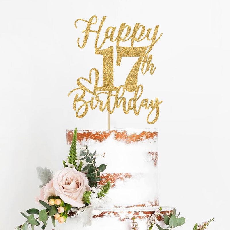 Yotawebery Happy 17th Birthday Cake Topper  17th Birthday Decorations  Cheers to 17 Years  Hello 17  17th Happy Birthday Party Supplies Gold Glitter - Image 2