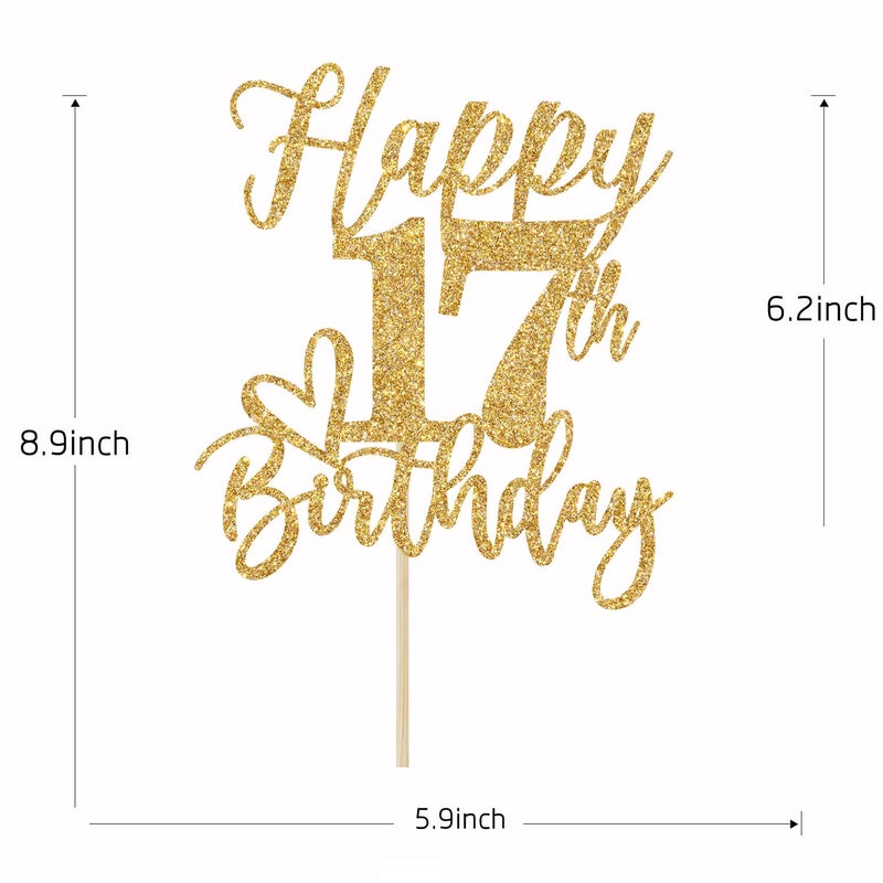 Yotawebery Happy 17th Birthday Cake Topper  17th Birthday Decorations  Cheers to 17 Years  Hello 17  17th Happy Birthday Party Supplies Gold Glitter - Image 4
