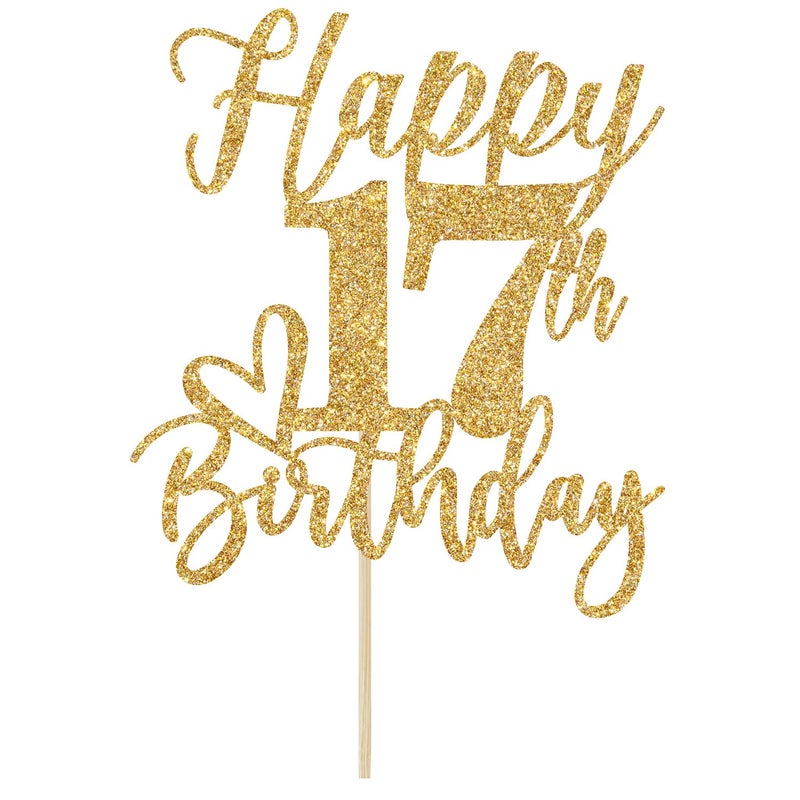 Yotawebery Happy 17th Birthday Cake Topper  17th Birthday Decorations  Cheers to 17 Years  Hello 17  17th Happy Birthday Party Supplies Gold Glitter - Image 5
