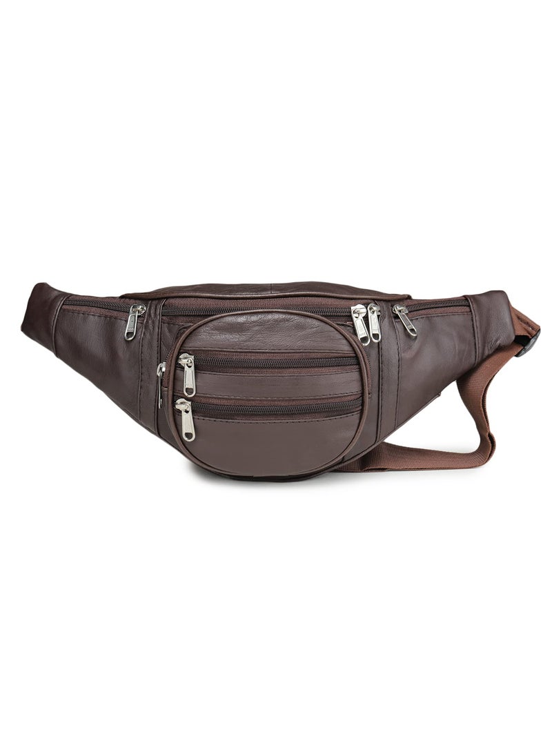 K London Real Leather Brown Waist Bag Fanny Bag Travel Pouch Passport Holder (246_BRN) - Image 1