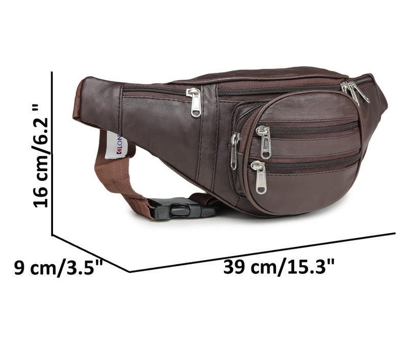 K London Real Leather Brown Waist Bag Fanny Bag Travel Pouch Passport Holder (246_BRN) - Image 4