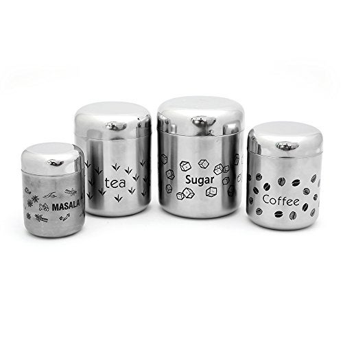 Coconut Stainless Steel Multipurpose Kitchen Accessories Canisters/Container for Storage Tea Coffee Sugar & Masala (Matt Finish) - 4 PC Set - Image 1