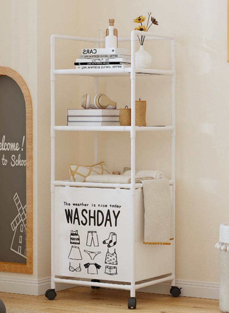 XiuWoo Freestanding Laundry Basket Organizer Laundry Sorter With 2-Tier Top Storage Shelf , 1 Large Capacity Storage Case Top Shelf Organizer for Clothes Bag Bathroom Dorm Laundry Room,With Wheels - Image 1