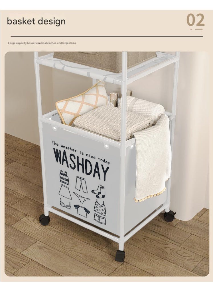 XiuWoo Freestanding Laundry Basket Organizer Laundry Sorter With 2-Tier Top Storage Shelf , 1 Large Capacity Storage Case Top Shelf Organizer for Clothes Bag Bathroom Dorm Laundry Room,With Wheels - Image 3