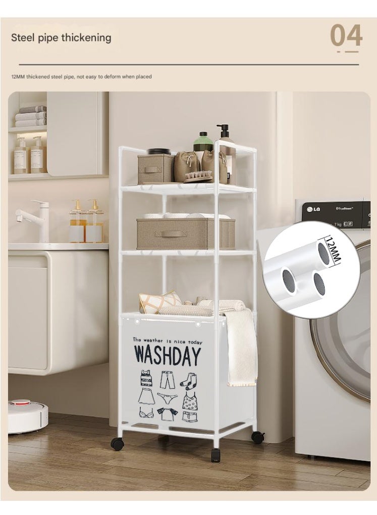 XiuWoo Freestanding Laundry Basket Organizer Laundry Sorter With 2-Tier Top Storage Shelf , 1 Large Capacity Storage Case Top Shelf Organizer for Clothes Bag Bathroom Dorm Laundry Room,With Wheels - Image 5