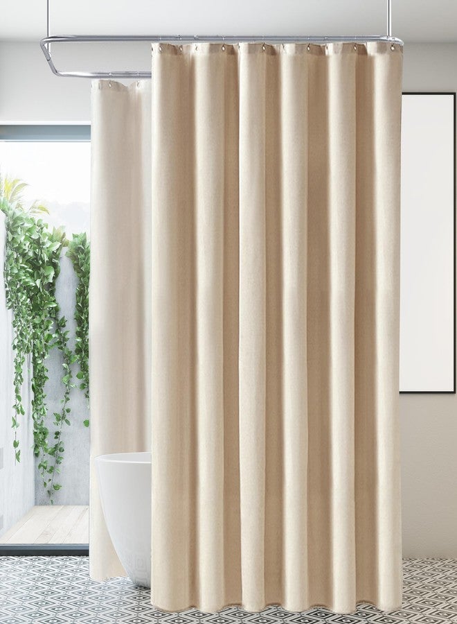 De-Mediocre Linen Ivory Shower Curtain Cream, Linen Textured Heavy Duty 230GSM Fabric Shower Curtain Set, Boho Farmhouse Shabby Chic Rustic Shower Curtains for Bathroom Waterproof Decorative - 108"x72" Beige - Image 1